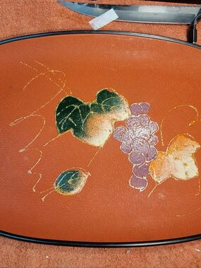 Vintage Japanese made Oval serving tray with grape design